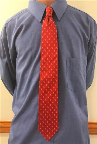 Red Woven Silk Tie w/ Interlocking BC